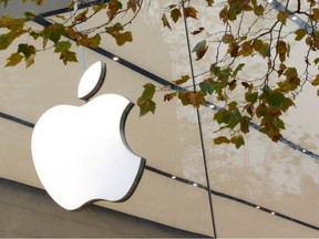 The Apple Inc logo is seen at the entrance to the Apple store in Brussels, Belgium Nov. 28, 2022.
