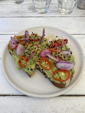 Avocado toast with fresno chili, market radish, chili oil and sourdough at the Venice Beach location of Great White Cafe. CYNTHIA MCLEOD/TORONTO SUN