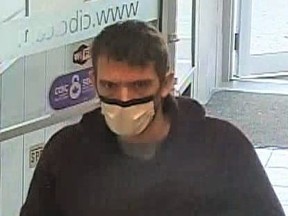 Investigators need help identifying a suspect sought for a bank robbery near Danforth and Victoria Park Aves. on Nov. 28, 2022.