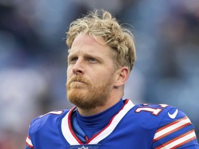 FILE - Buffalo Bills wide receiver Cole Beasley is shown before an NFL football game against the indianapolis Colts, Sunday, Nov. 21, 2021, in Orchard Park, N.Y. Beasley ended a brief retirement to get one more shot at extending his career by reuniting with Josh Allen and the Buffalo Bills on Tuesday, Dec. 13, 2022.
