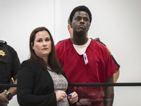 Wesley Brownlee stands with public defender Allison Nobert during his arraignment in San Joaquin County Superior Court on Tuesday, Oct. 18, 2022.