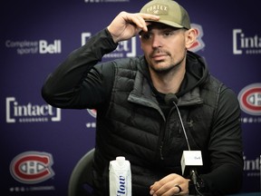 Montreal Canadiens goaltender Carey Price attends a press conference in Brossard, Oct. 24, 2022.