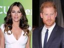Elizabeth Hurley and Prince Harry are pictured in file photos.