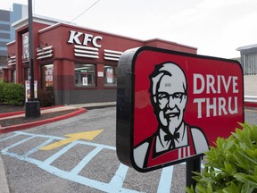 A KFC restaurant is seen on April 21, 2021, in New York. An employee of a KFC in St. Louis was hospitalized Monday, Dec. 12, 2022, after he was shot by a customer who became upset when the restaurant ran out of corn, police said.