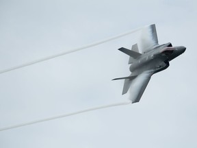 An F-35A Lightning II fighter jet practises for an air show appearance in Ottawa, Friday, Sept. 6, 2019.