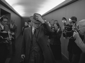 This image released by Universal Pictures shows Cillian Murphy as J. Robert Oppenheimer in a scene from the film "Oppenheimer," written and directed by Christopher Nolan. (Universal Pictures via AP)