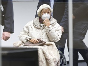 Irmgard Furchner, accused of being part of the apparatus that helped the Nazis' Stutthof concentration camp function, appears in court for the verdict in her trial in Itzehoe, Germay, Tuesday, Dec. 20, 2022.
