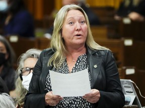 Treasury Secretary Mona Fortier stands on Parliament Hill during Question Time in the House of Commons on Monday, March 28, 2022 in Ottawa. An advocacy group for those exposing wrongdoing says it can't support a new task force to look at the federal whistleblowing regime because it's missing someone with