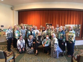 In October, Kendal at Lexington - a senior living community in Lexington, Va. - hosted an art show, in which about 25 women modeled custom jackets made by Nancy Epley, centre.