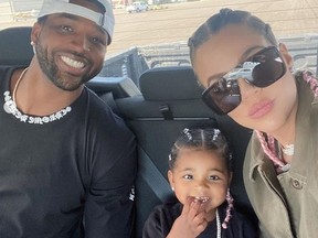Tristan Thompson with Khloe Kardashian and True in a post from Instagram June 2021.