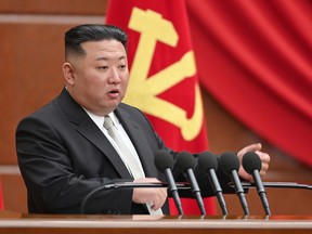 North Korean leader Kim Jong Un attends a session of the sixth enlarged meeting of the eighth Central Committee of the Workers' Party, in Pyongyang, North Korea, in this photo released on Jan. 1, 2023 by North Korea's Korean Central News Agency (KCNA).