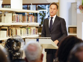 Dutch Prime Minister Mark Rutte addresses a speech on the Netherlands' involvement in slavery, in the National Archives in The Hague, on Dec. 19, 2022.