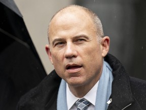 Michael Avenatti speaks to members of the media after leaving federal court on Feb. 4, 2022, in New York City.