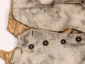 Closeup of a pair of miner's pants salvaged from the S.S. Central America that sold for $114,000.