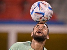 Neymar balences the ball during Brazil training session on Sunday.