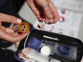 A naloxone kit is displayed in Victoria, B.C., on Saturday Aug. 31, 2019.