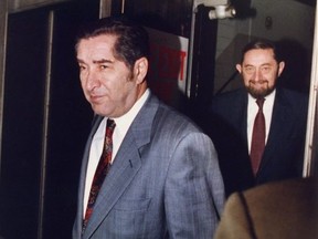 April 13, 1992 : Albert Reichmann (left) and Paul Reichmann leaves creditor meeting.