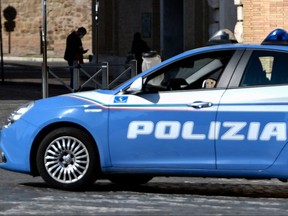 An Italian National police vehicle is pictured in Rome on March 19, 2020.