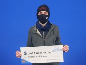 Barrie resident Ronald Hughes won $1,000 a week for life on an Instant Cash for Life ticket, but he opted for the lump sum payment of $675,000.