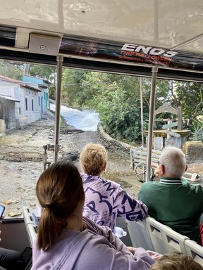 A rush of water heads towards the Universal Studios Hollywood tour bus (don’t worry, no tourists got washed away witnessing this special effect). CYNTHIA MCLEOD/TORONTO SUN