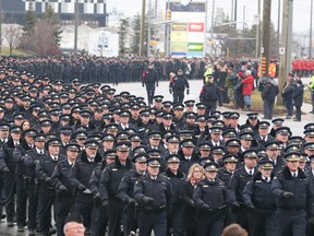 The funeral service for slain OPP Const. OPP Const. Grzegorz Pierzchala drew officers from across the province, Canada and U.S. on Wednesday, Jan. 4, 2023.