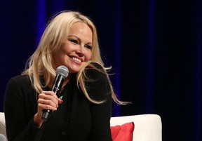 Pamela Anderson takes part in a question and answer session at the Calgary Expo on Sunday, April 28, 2019.