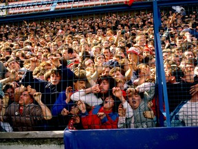 Supporters are crushed against the barrier as disaster strikes before the FA Cup semi-final match between Liverpool and Nottingham Forest played at the Hillsborough Stadium in Sheffield, England in April 1989.