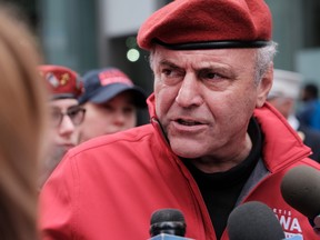 Guardian Angels founder and Republican mayoral candidate Curtis Sliwa participates in the annual Columbus Day Parade in Manhattan after it was canceled last year due to the pandemic on Oct. 11, 2021.