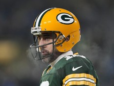 Aaron Rodgers of the Green Bay Packers warms up prior to the game against the Detroit Lions at Lambeau Field on January 08, 2023 in Green Bay, Wisconsin.