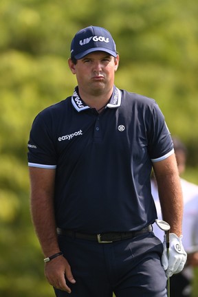 Patrick Reed of The United States reacts after chipping on the 8th hole during the Final Round on Day Five of the Hero Dubai Desert Classic at Emirates Golf Club on January 30, 2023 in Dubai, United Arab Emirates. (Photo by Ross Kinnaird/Getty Images)