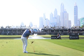 Rory McIlroy of Northern Ireland plays their third shot on the 18th hole during the Final Round on Day Five of the Hero Dubai Desert Classic at Emirates Golf Club on January 30, 2023 in Dubai, United Arab Emirates. (Photo by Warren Little/Getty Images)