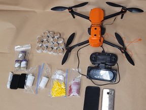 A drone and contraband items that OPP say were bound for Beaver Creek Institution on Jan. 5, 2023.