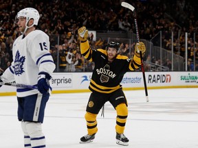 The Bruins beat the Maple Leafs 4-3 on Saturday in a tilt that looked a lot like a playoff game.