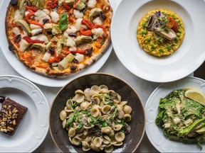 Display of five Italian dishes.