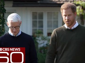 Screenshot of Anderson Cooper, left, and Prince Harry from a 60 Minutes promo.