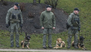 Members of the OPP K-9 unit were in attendance at the funeral procession for slain OPP Const. Grzegorz Pierzchala, held in Barrie. The funeral took place at the Sadlon Arena on Bayview Dr.  on Wednesday January 4, 2023. Jack Boland/Toronto Sun/Postmedia Network