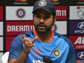 India's captain Rohit Sharma speaks during a press conference on the eve of their first one-day international (ODI) cricket match against Sri Lanka, in Guwahati on January 9, 2023.