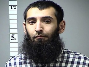 This file handout photo taken Oct. 31, 2017 courtesy of the St. Charles County Dept. of Corrections in Missouri shows Sayfullo Saipov, the suspected driver who killed eight people in New York City on Oct. 31, 2017.