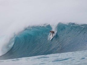 US pro surfer Kelly Slater competes during round 4 of Da Hui Backdoor Shootout 2023 on the north shore of Oahu, Hawaii, January 15, 2023.