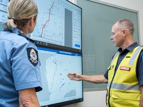 Members of the Incident Management Team coordinate the search for a radioactive capsule that was lost in transit by a contractor hired by Rio Tinto, at the Emergency Services Complex in Cockburn, Australia, in this undated handout photo.