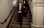 Canada's Prime Minister Justin Trudeau walks to a caucus meeting on Parliament Hill in Ottawa on Jan. 27, 2023.  