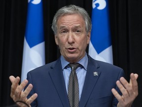 Quebec Agriculture, Fisheries and Food Minister Andre Lamontagne responds to reporters during a news conference on Monday, June 8, 2020 at the legislature in Quebec City.