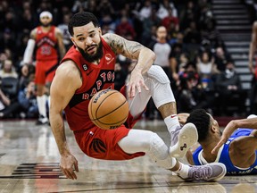 Raptors guard Fred VanVleet, hitting the floor after colliding with Milwaukee Bucks forward Giannis Antetokounmpo earlier this month, may miss Monday afternoon's tip against the Knicks after his back began acting up again on Sunday.