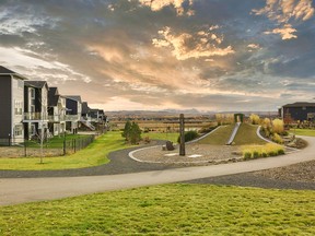The community of D'ARCY in the city of Okotoks, just south of Calgary, features two playgrounds, a skating rink, a ninja-warrior fitness course and a landscaped walking path around a pond — all with Rocky Mountain views. SUPPLIED