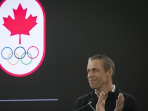 David Shoemaker, chief executive officer of the Canadian Olympic Committee, speaks during the Olympic Partnership kick off event at the Sobey's office in Mississauga, Ont. on Monday, October 7, 2019.