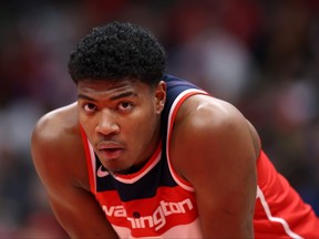Rui Hachimura of the Washington Wizards looks on in the second half against the New York Knicks at Capital One Arena on January 13, 2023 in Washington, DC.