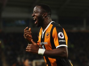 Adama Diomande of Hull City celebrates as he scores their second goal during the Premier League match between Hull City and Crystal Palace at KCOM Stadium on December 10, 2016 in Hull, England.