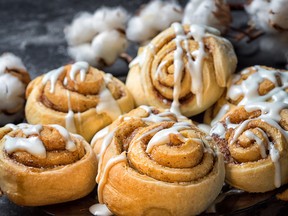 Cinnamon rolls on a plate.