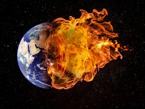 Planet Earth in Outer Space Engulfed in Flames