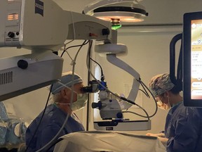 Dr. Sheldon Herzig performing eye surgery, January 18, 2023.